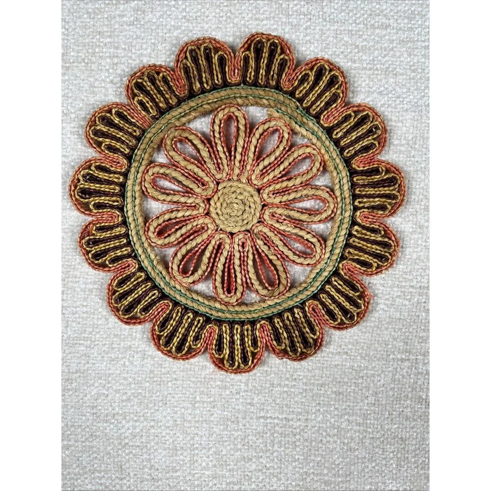 Vintage Pot Holder Hot Pad Woven Rattan Wicker Straw Trivet Boho MCM Set Of 2